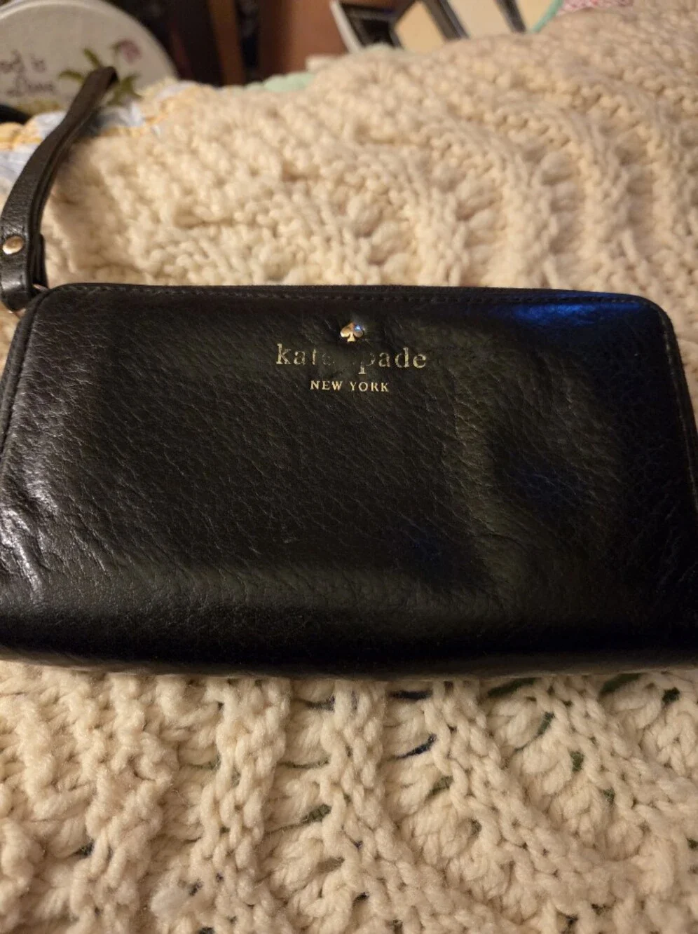 Kate Spade Wristlet Wallet Card Case Key Ring Pebbled Leather